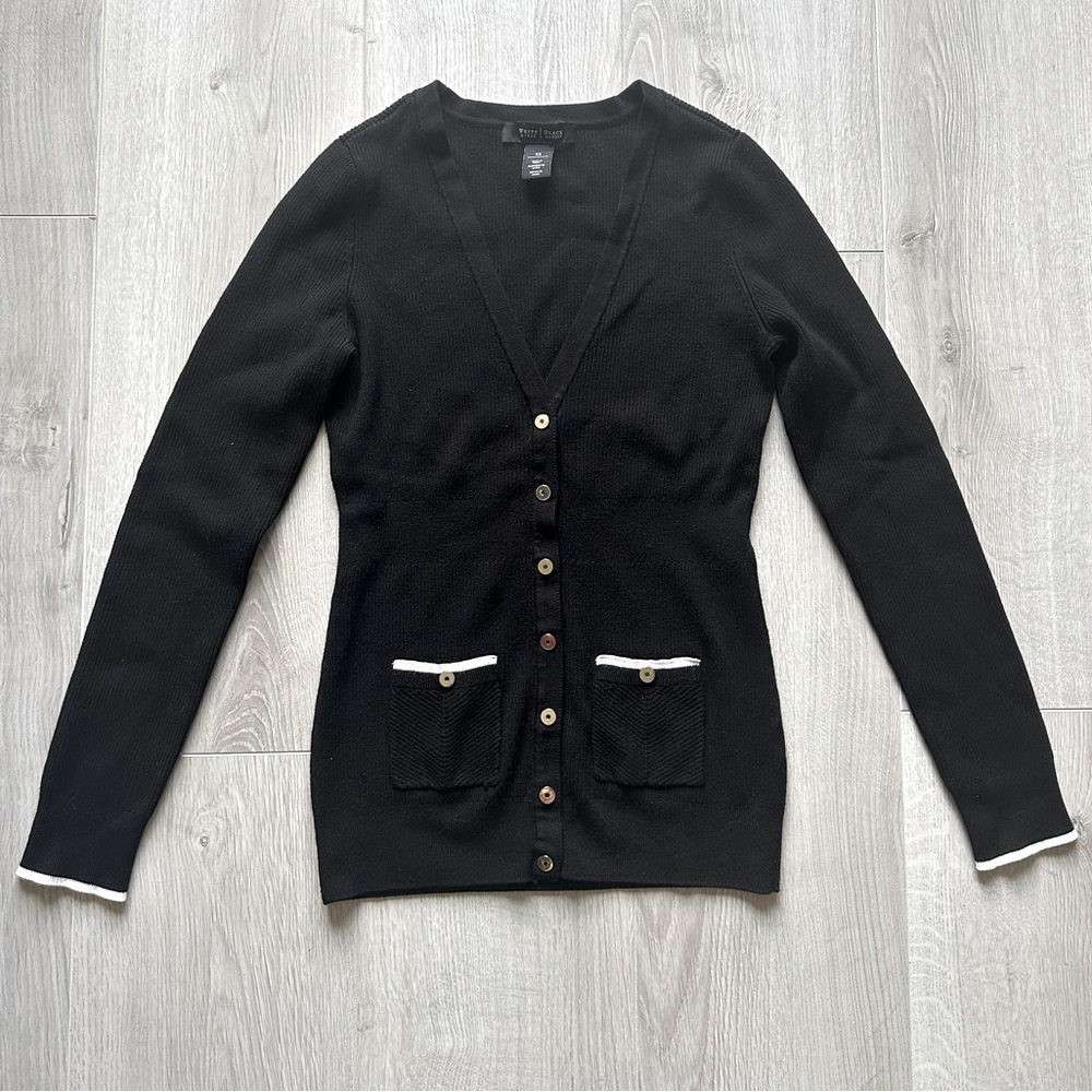 White House Black Market Black Long Sleeve Button Down Sweater XS